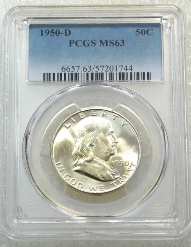 1950-D Franklin Half Dollar PCGS MS63 99% FBL Frosty White PQ New Holder #A293H