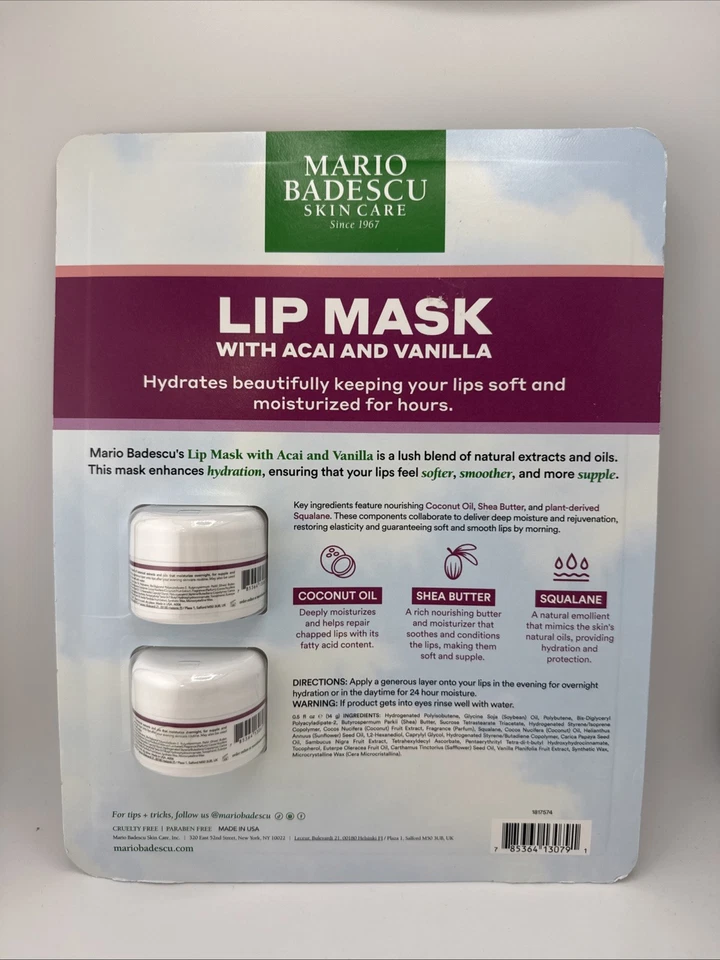 2- MARIO BADESCU~ Lip Mask With Acai and Vanilla Nourishing Leave-On sealed - Image 2 of 2