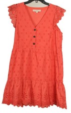Loft Dress Women’s 4 Orange Shift Short Sleeve Eyelet Pullover Lined 100% Cotton