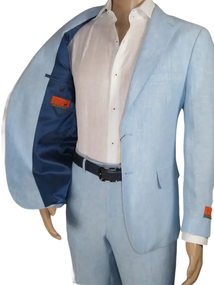Traje Para Hombre ENZO Lino Primavera Verano Ligero Transpirable E58302-9 Azul Claro Foto 4 de 4