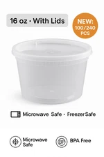 16 oz Round Deli Food/Soup Storage Containers w/ Lids Microwavable Clear Plastic