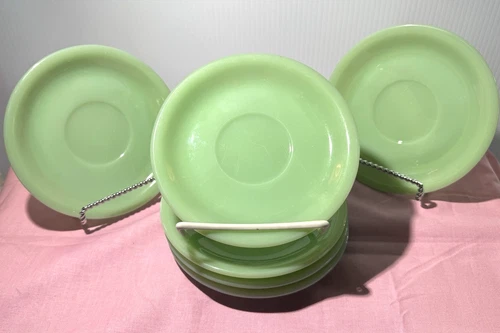 VTG Jadite Fire-King Heavy-Duty Restaurant Ware Glass Saucer, ca 1948-1950.
