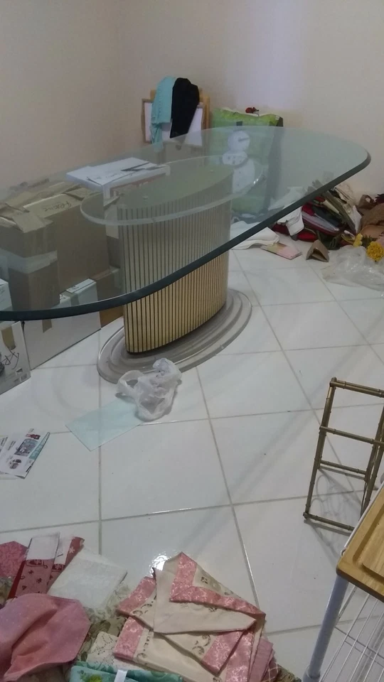 Mesa de comedor vintage de un solo pedestal de vidrio Foto 2 de 4