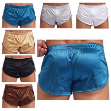 UK Men's Elastic Satin Shorts Side Split Pouch Boxer Briefs Low Rise Underpants
