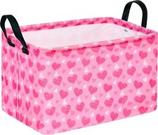 Heart Print Basket Valentine's Day Basket Empty Gift Basket with Handles Clos...