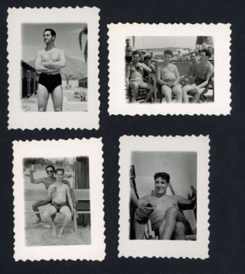 1945 Shirtless Militay Men Enjoying The Beach Snap Shots