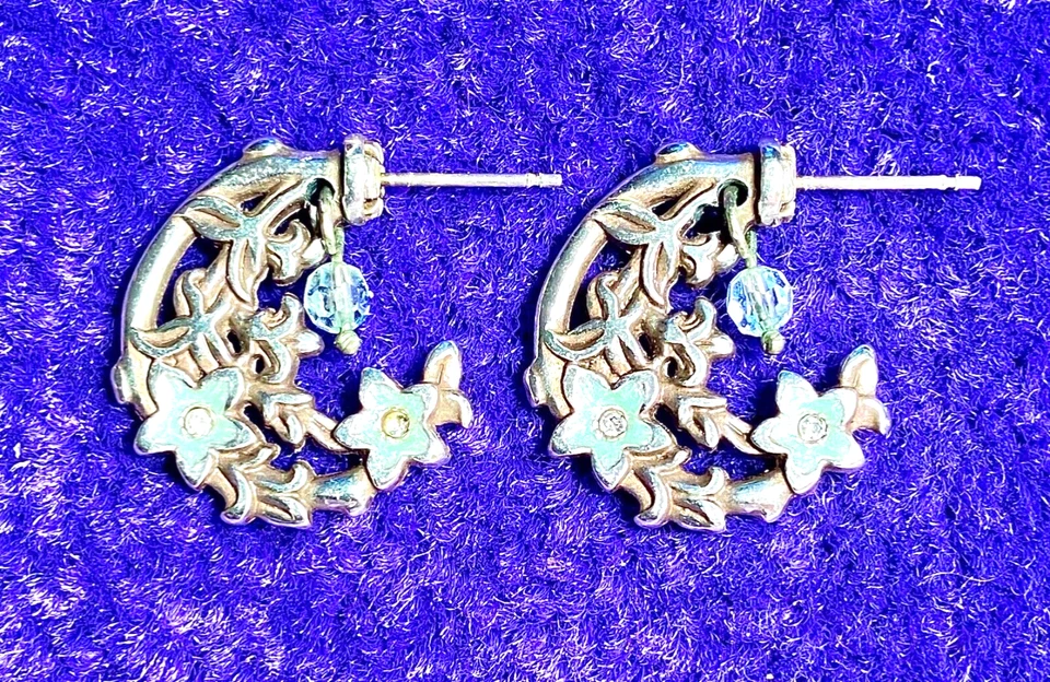 BRIGHTON SECRET GARDEN FLORA 蓝色花朵珐琅 + SWAROVSKI CRYS 耳环 状况极佳 +✨VITG — 第 3/4 张图片