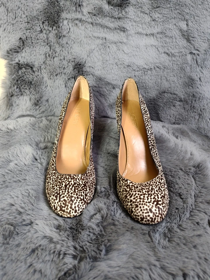 J.Crew женщин каблуки 5 1/2 коричневый икры волос круглый носок в горошек блок туфли-лодочки - Изображение 2 из 4