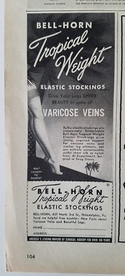1947 Bell-horn elastic women's stockings Hosiery varicose veins legs ad