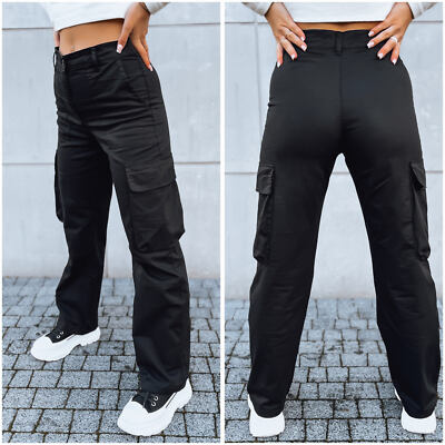 Damen Baggy Hose Weiten Bein Cargohose Relaxed Taschenhosen Komfort DSTREET