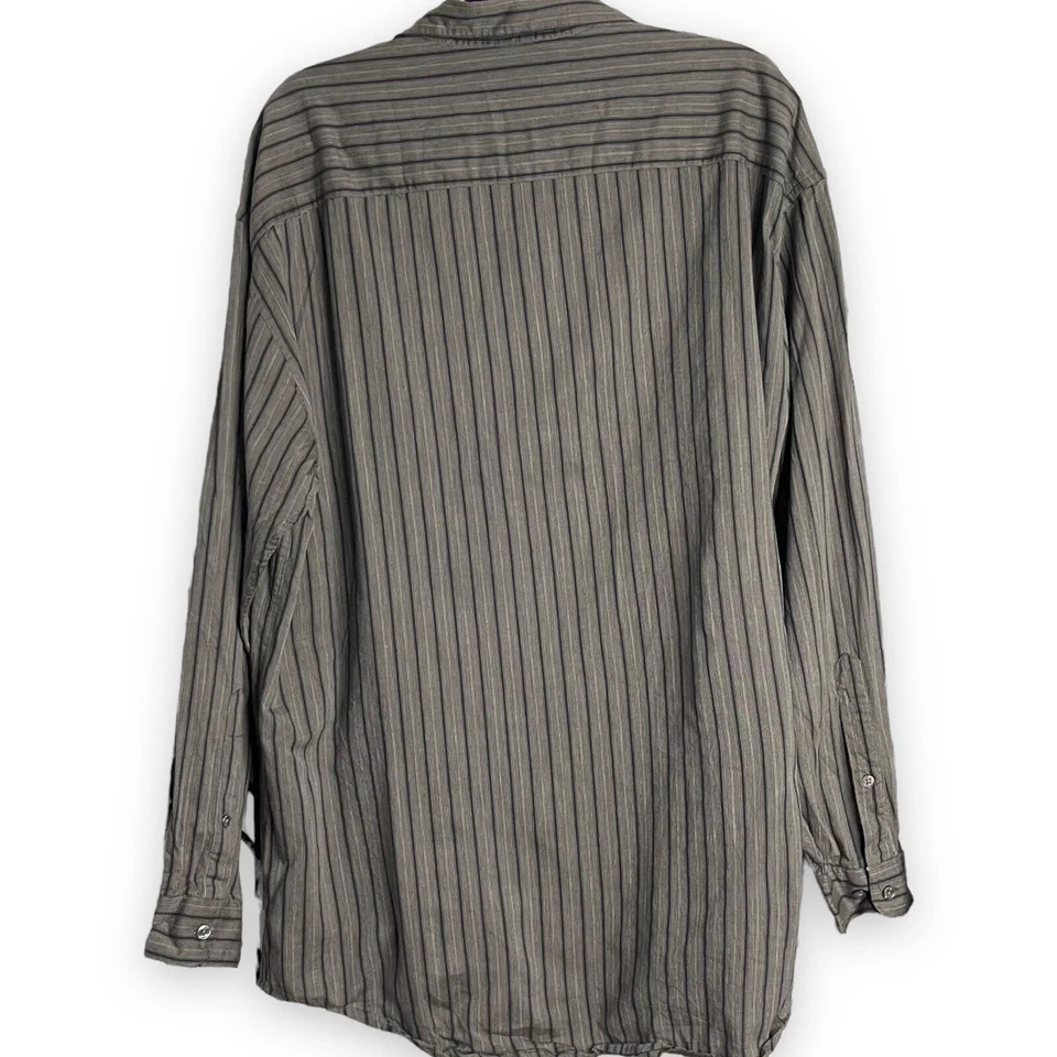 Camisa Perry Ellis Para Hombres Gris Informal Con Botones Talla XL Rayas Mezcla Lana Bolsillo Foto 2 de 4