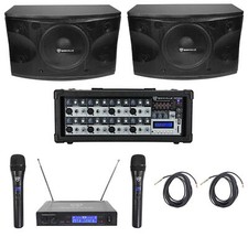  2 Rockville KPS12 12" 3-Way 1600w Karaoke/Pro Speakers Amplifier Wireless Mics