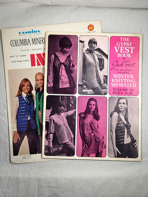 2 VTG In Vests Gypsy Vest Book Pattern Booklet Leaflet Pattern Crochet Knitting