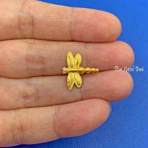 18k Solid Yellow Gold Handmade Dragonfly Spacer Finding Bead Diamond Double Side - Picture 5 of 8