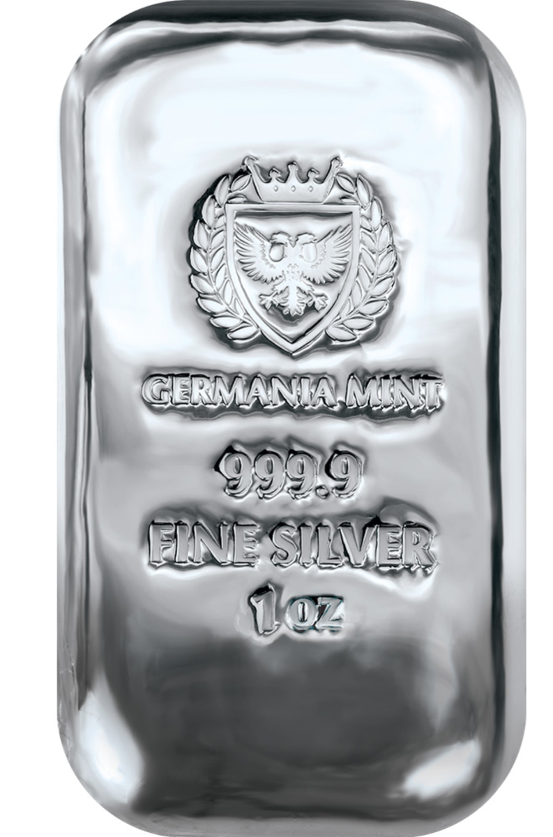 1 oz Germania Silver Bar Mint Shiny .9999 FINE Cast Bar - Proof