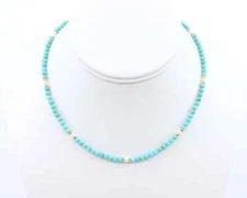 Kingman Turquoise and Freshwater Pearl Necklace | AAA Grade 4mm Turquoise Beads