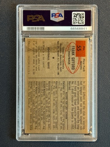 1954 Bowman #55 Frank Gifford Pro Football NY Giants HOF PSA 3 VG - Picture 2 of 2