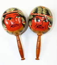 Venezuela Maraca Wooden Percussion Shaker Woman Face On Front Vintage 8"