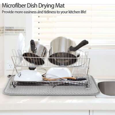 Dish Drying Mat Kitchen Gary 18'' x 24'' Microfiber Absorbent Non-Slip Drying Mat