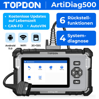  TOPDON ArtiDiag500 2.0 KFZ OBD2 Diagnosegerät 6 Services 4 System SAS TPMS SRS