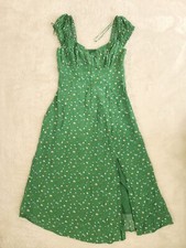 Boho Smocked Floral Dress Women's M Green Puff Sleeve Slotted Summer (cut tag)