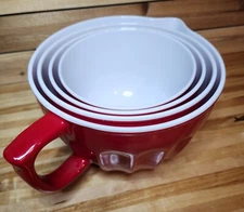 4 pc bowl set Melamine Batter Bowl w/ Pour Spout, Handle and Non-Slip Base, Red