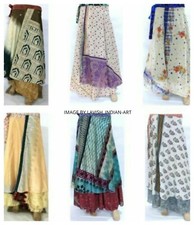 20 PC Vintage Silk Sari Magic Wrap Around Frill Skirt Dress Wholesale Lot Indian