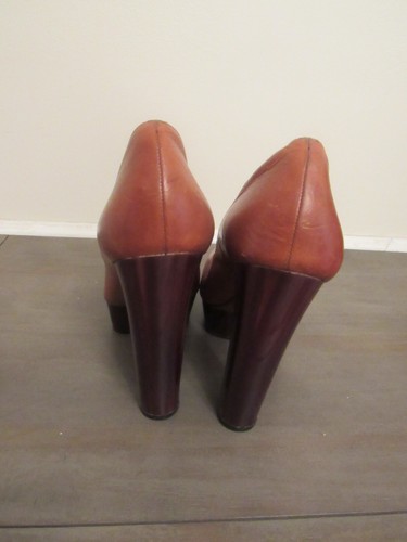 RACHEL ZOE Cole Leila Brown Leather Chunky Heel Platform Pump Shoe Size: 9 - Picture 4 of 5