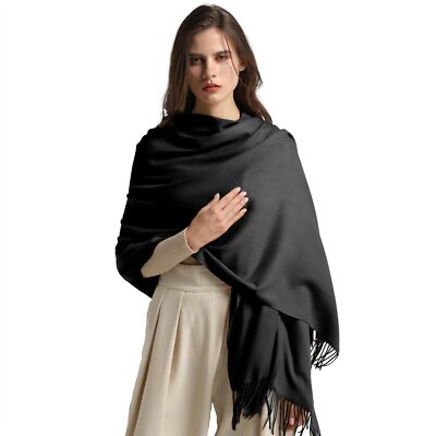 Super Soft Cashmere Blanket Scarf with Tassel Solid Black Size