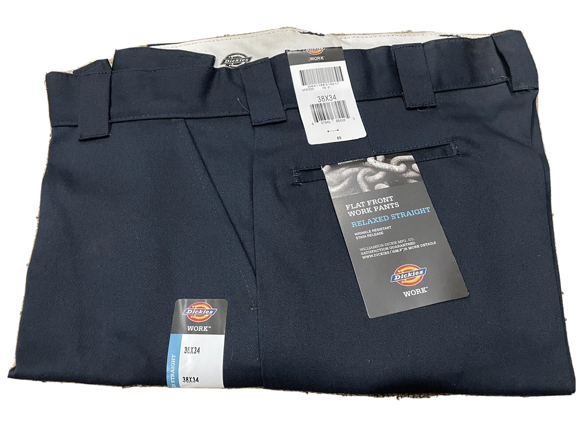 Dickies Mens Flat Front Work Pants 38x34 Relaxed Straight New NWT Navy Blue