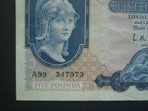 **Excelente 1ª Edición 'A99' British Crisp 'GVF' £5 O'Brien 1957 Billete****** - Imagen 4 de 10