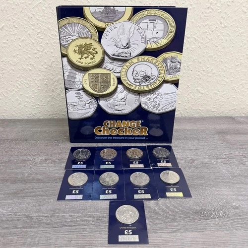 CHANGE CHECKER THE QUEENS BEASTS CERTIFIED BU £5 COINS SELECTION OF 9 COINS