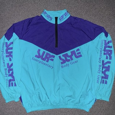 Rare Vintage 90s Surf Style Aqua Berry Full Zip Windbreaker Bomber