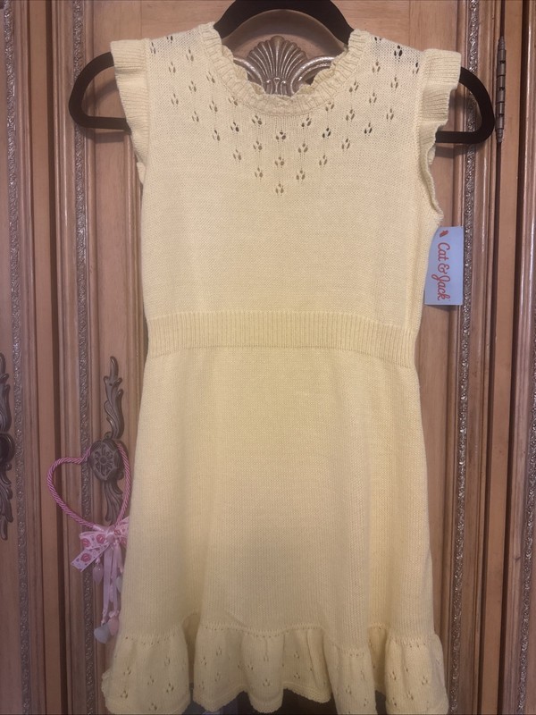 Cat And Jack Girls Size Small 6/7 NWT! Gorgeous Spring Yellow Eyelet Knit Dress!