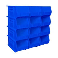 12-Pack Plastic Storage Bins, 15x8x7 Inches, Stackable, Blue