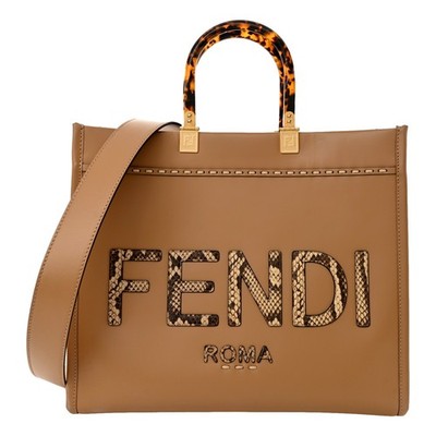 Fendi Sunshine Tan Leather Snake Print Logo Large Tote NEW | eBay