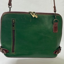 Vera Pelle Small Leather Crossbody Purse Emerald Green Brass Zip Needs TLC Italy