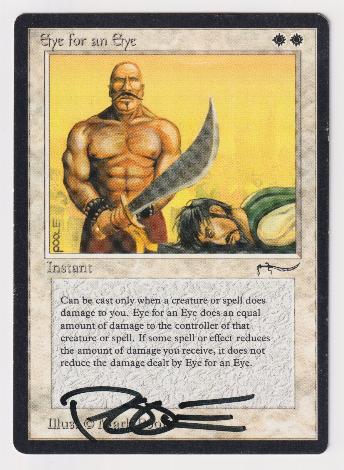 Signed Eye for an Eye HP Arabian Nights Artist Mark Poole 1993 MTG Magic Vintage