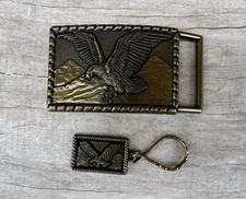 Patriotic Majestic Eagle Flying Over Mountains Belt Buckle Matching Key Chain