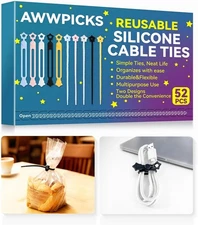 52-Pack Silicone Cable Ties, Reusable Cord Organizer Straps With 2 Multicolor 