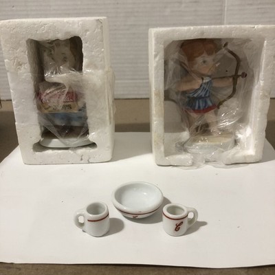 Vintage Campbell Soup 1995 Cupid & 1993 Boy,Set 3 Porcelain (2 Cups + Bowl) Mini