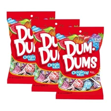Dum Dums Lollipops Hard Candy Suckers 3.5 Oz. Bag, 3-Pack, 42 Pops Total (Origin
