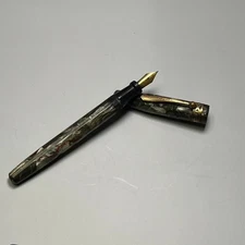 VTG 14K GOLD NIB EVERY READY FOUNTAIN PEN Green Marbleized Art Deco Desk Writing