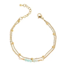 Gold Mint Green Gemstone Beaded Layered Chain Bracelets for Women, Dainty Boho C