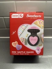 New DASH x SWEETHEARTS Mini WAFFLE MAKER 4” Heart Shaped Non-Sick Iron Pink NIB