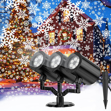 Christmas Snowflake Projector Lights Outdoor 360 Rotating Brightness Three Head