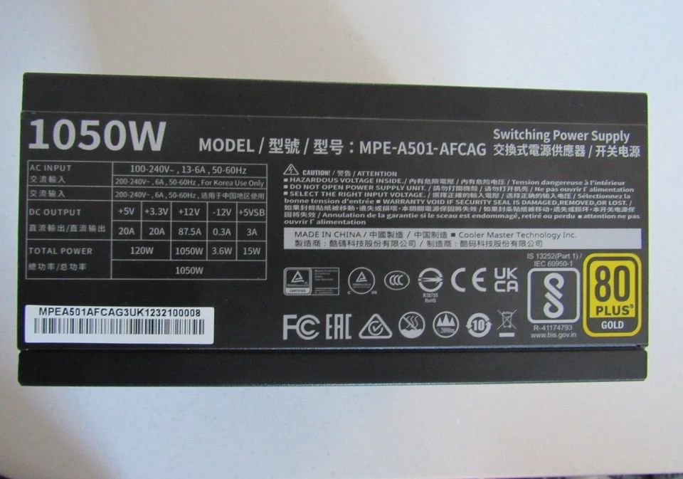 Cooler Master MWE Gold 1050 V2 Fully Modular ATX 3.1 Power Supply (UK Plug)Boxed - Image 2 of 4