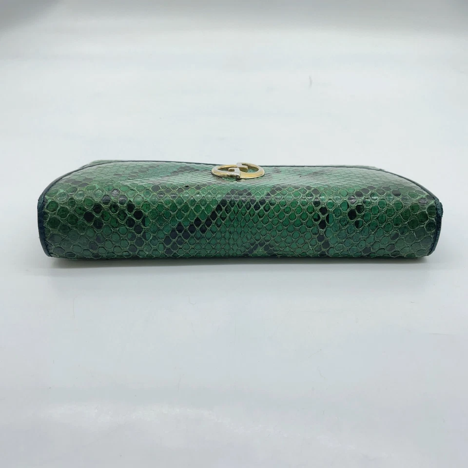 Auténtica Cartera Larga Gucci 245739 Doble G Cuero Pitón Verde NS101813 Foto 4 de 4