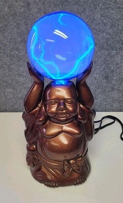 Y2K 12'' LumiSource Happy Buddha Electra Blue Plasma Ball Lamp Static Orb Light