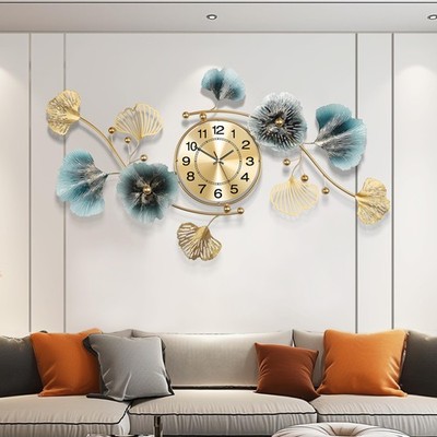 Wall Clocks for Living Room Decor,Large Wall Clock,3D Creative Metal Ginkgo L...